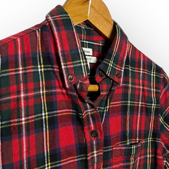 L.L. Bean Women's Classic Red Plaid Button Down Relaxed Fit Flannel Shirt Sz XS - Picture 7 of 14